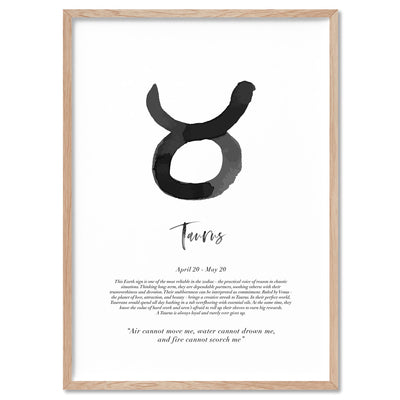 Taurus Star Sign | Watercolour Symbol - Art Print, Poster, Stretched Canvas, or Framed Wall Art Print, shown in a natural timber frame