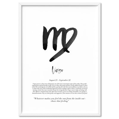 Virgo Star Sign | Watercolour Symbol - Art Print, Poster, Stretched Canvas, or Framed Wall Art Print, shown in a white frame