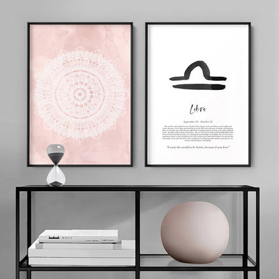Libra Star Sign | Watercolour Symbol - Art Print, Poster, Stretched Canvas or Framed Wall Art, shown framed in a home interior space