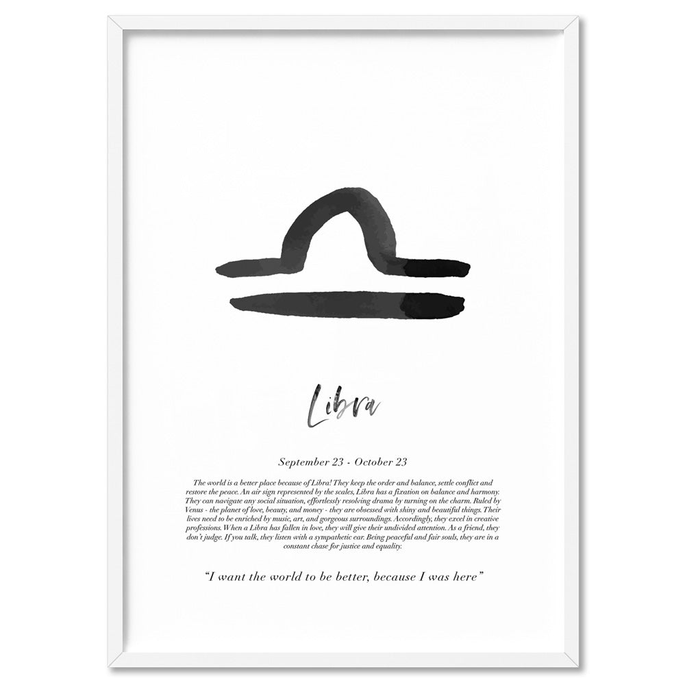 Libra Star Sign | Watercolour Symbol - Art Print, Poster, Stretched Canvas, or Framed Wall Art Print, shown in a white frame