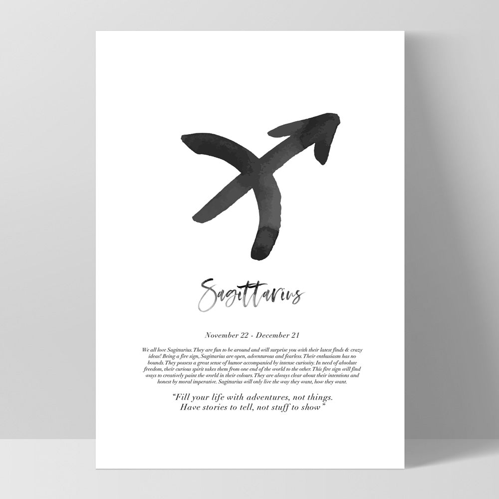 Sagittarius Star Sign | Watercolour Symbol - Art Print, Poster, Stretched Canvas, or Framed Wall Art Print, shown as a stretched canvas or poster without a frame