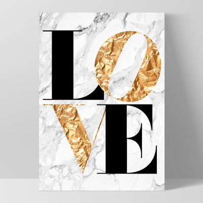 Iconic Love in faux gold & white marble - Art Print, Poster, Stretched Canvas, or Framed Wall Art Print, shown as a stretched canvas or poster without a frame