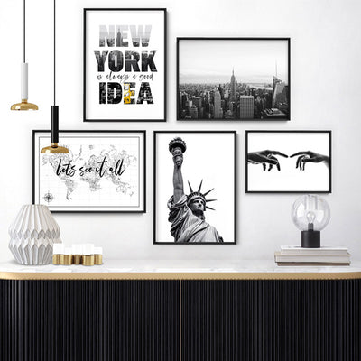New York is Always a Good Idea - Art Print, Poster, Stretched Canvas or Framed Wall Art, shown framed in a home interior space
