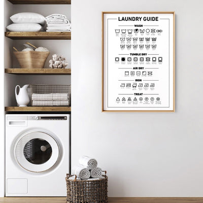 Laundry Guide | Care Symbols Chart - Art Print, Poster, Stretched Canvas or Framed Wall Art, shown framed in a room