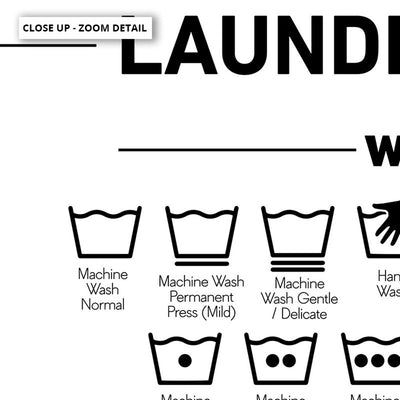 Laundry Guide | Care Symbols Chart - Art Print, Poster, Stretched Canvas or Framed Wall Art, Close up View of Print Resolution