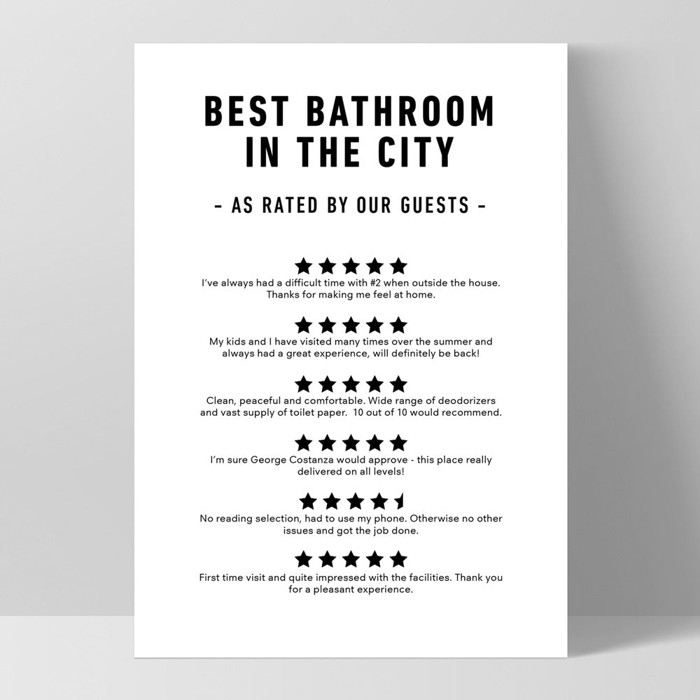 Best Bathroom in The City - Art Print, Poster, Stretched Canvas, or Framed Wall Art Print, shown as a stretched canvas or poster without a frame