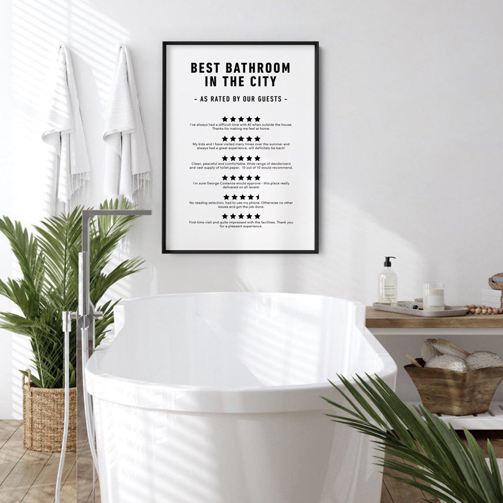 Best Bathroom in The City - Art Print, Poster, Stretched Canvas or Framed Wall Art, shown framed in a home interior space