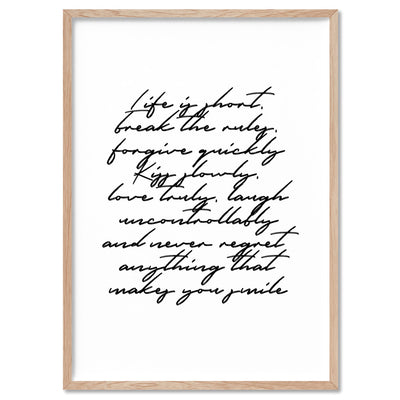 Life is Short Poem - Art Print, Poster, Stretched Canvas, or Framed Wall Art Print, shown in a natural timber frame