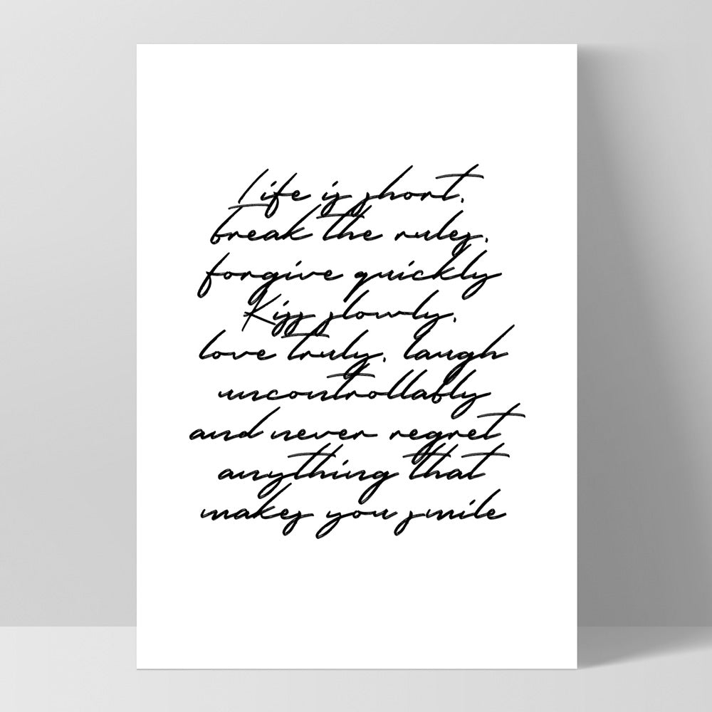 Life is Short Poem - Art Print, Poster, Stretched Canvas, or Framed Wall Art Print, shown as a stretched canvas or poster without a frame