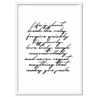 Life is Short Poem - Art Print, Poster, Stretched Canvas, or Framed Wall Art Print, shown in a white frame