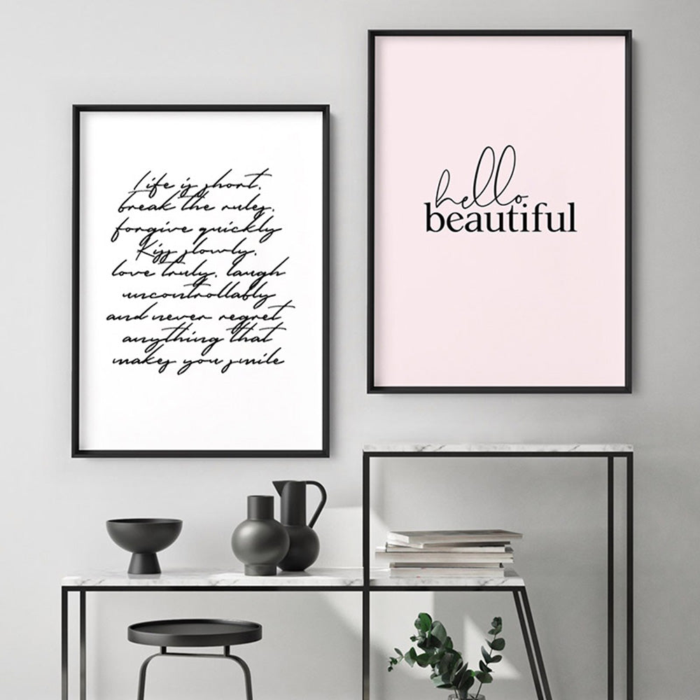 Hello Beautiful - Art Print, Poster, Stretched Canvas or Framed Wall Art, shown framed in a home interior space