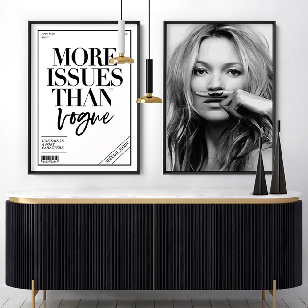 More Issues than Vogue (cover style) - Art Print, Poster, Stretched Canvas or Framed Wall Art, shown framed in a home interior space