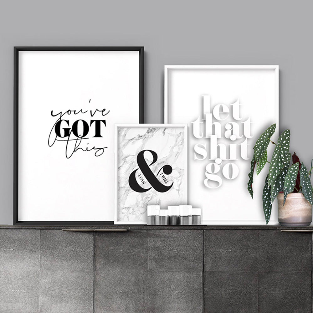 Let That Shit Go - Art Print, Poster, Stretched Canvas or Framed Wall Art, shown framed in a home interior space