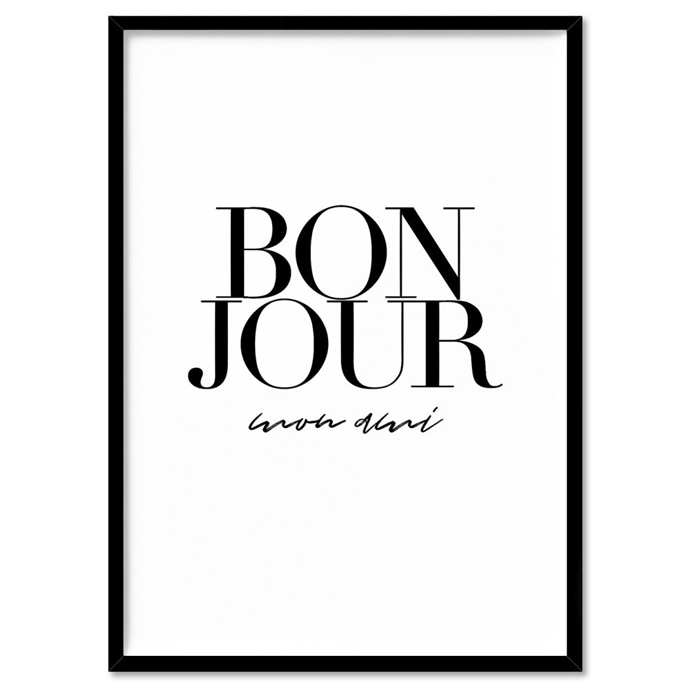 Bonjour, Mon Ami - Art Print, Poster, Stretched Canvas, or Framed Wall Art Print, shown in a black frame