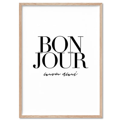 Bonjour, Mon Ami - Art Print, Poster, Stretched Canvas, or Framed Wall Art Print, shown in a natural timber frame