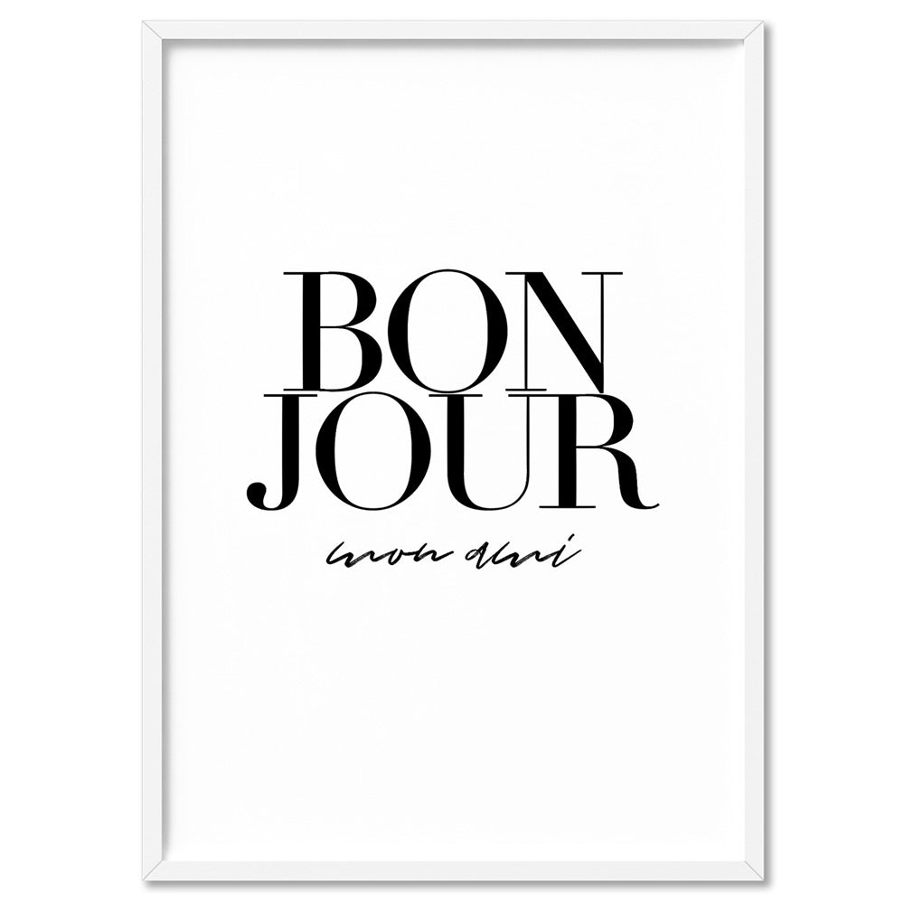 Bonjour, Mon Ami - Art Print, Poster, Stretched Canvas, or Framed Wall Art Print, shown in a white frame