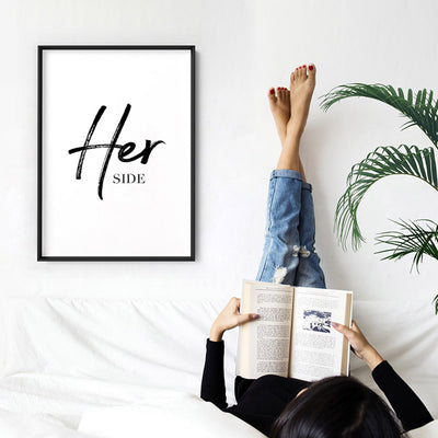 Her Side - Art Print, Poster, Stretched Canvas or Framed Wall Art, shown framed in a room