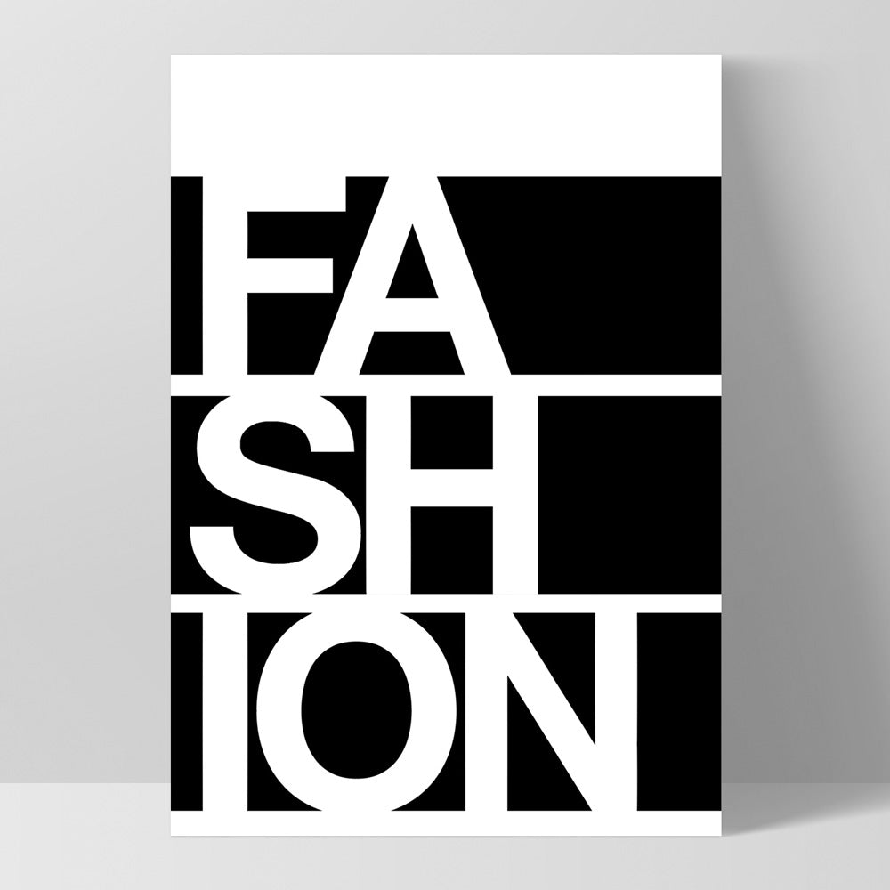 FASHION on black - Art Print, Poster, Stretched Canvas, or Framed Wall Art Print, shown as a stretched canvas or poster without a frame