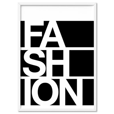 FASHION on black - Art Print, Poster, Stretched Canvas, or Framed Wall Art Print, shown in a white frame