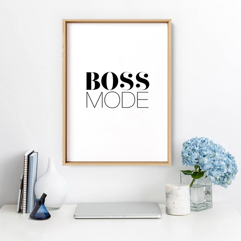 Boss Mode - Art Print, Poster, Stretched Canvas or Framed Wall Art, shown framed in a room
