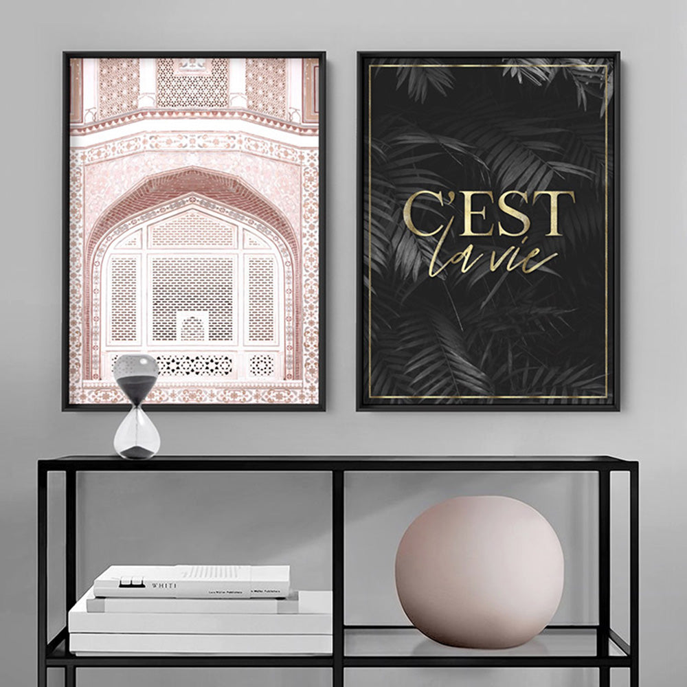 C'est La Vie Dark (faux look foil) - Art Print, Poster, Stretched Canvas or Framed Wall Art, shown framed in a home interior space