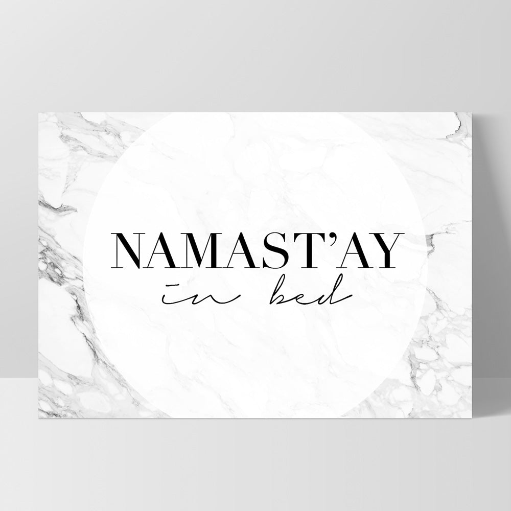Namastay in Bed - Art Print, Poster, Stretched Canvas, or Framed Wall Art Print, shown as a stretched canvas or poster without a frame