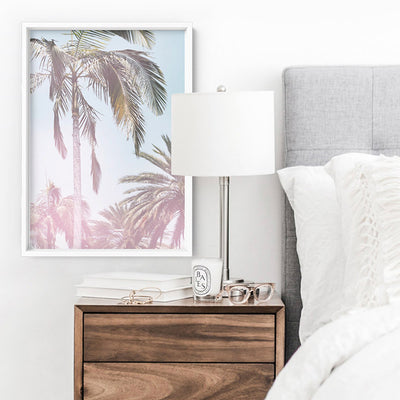 California Pastels / Palm Views - Art Print, Poster, Stretched Canvas or Framed Wall Art, shown framed in a room