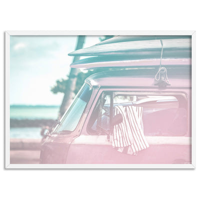 California Pastels / Kombi - Art Print, Poster, Stretched Canvas, or Framed Wall Art Print, shown in a white frame