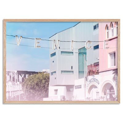 California Pastels / Venice Beach Sign - Art Print, Poster, Stretched Canvas, or Framed Wall Art Print, shown in a natural timber frame