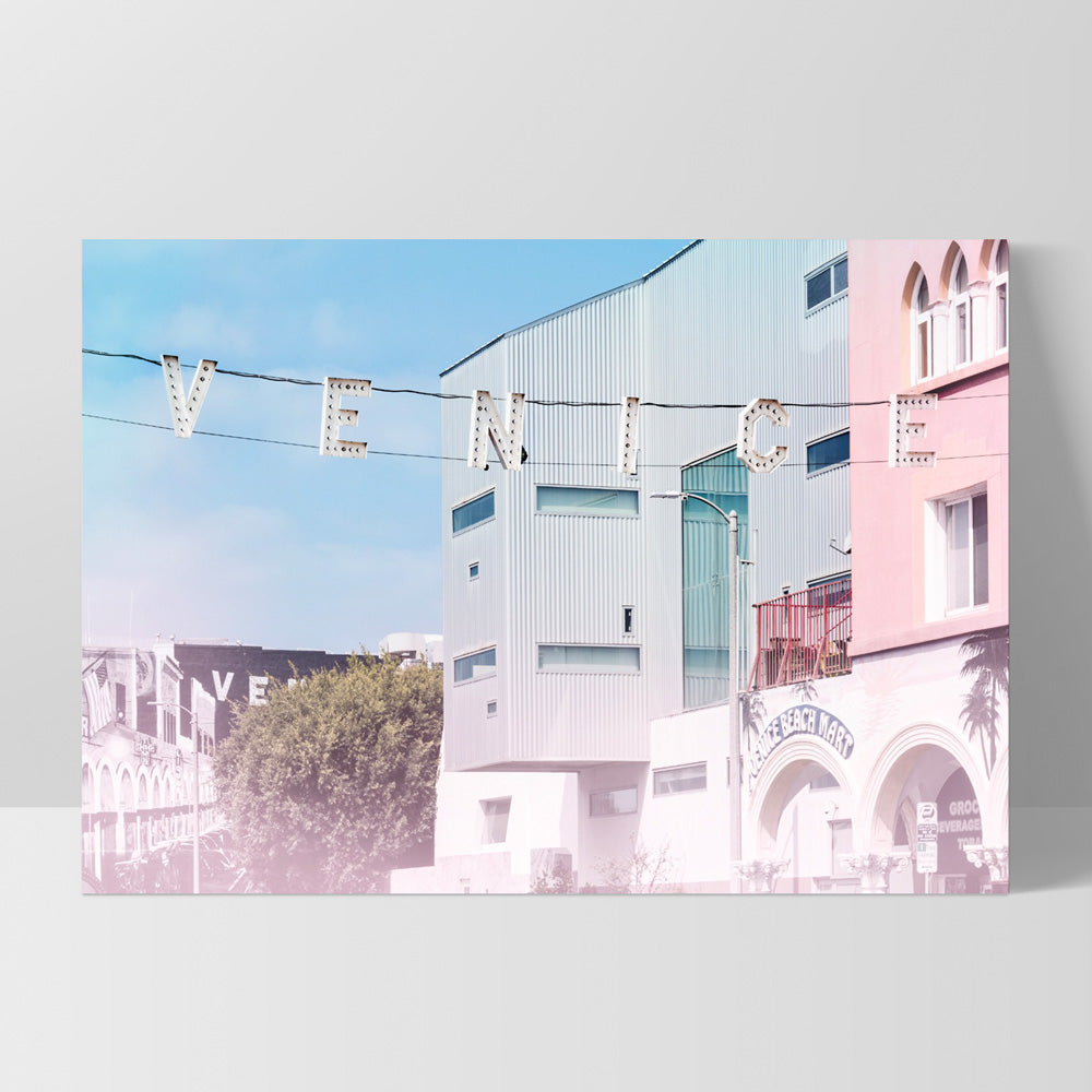 California Pastels / Venice Beach Sign - Art Print, Poster, Stretched Canvas, or Framed Wall Art Print, shown as a stretched canvas or poster without a frame