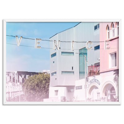 California Pastels / Venice Beach Sign - Art Print, Poster, Stretched Canvas, or Framed Wall Art Print, shown in a white frame