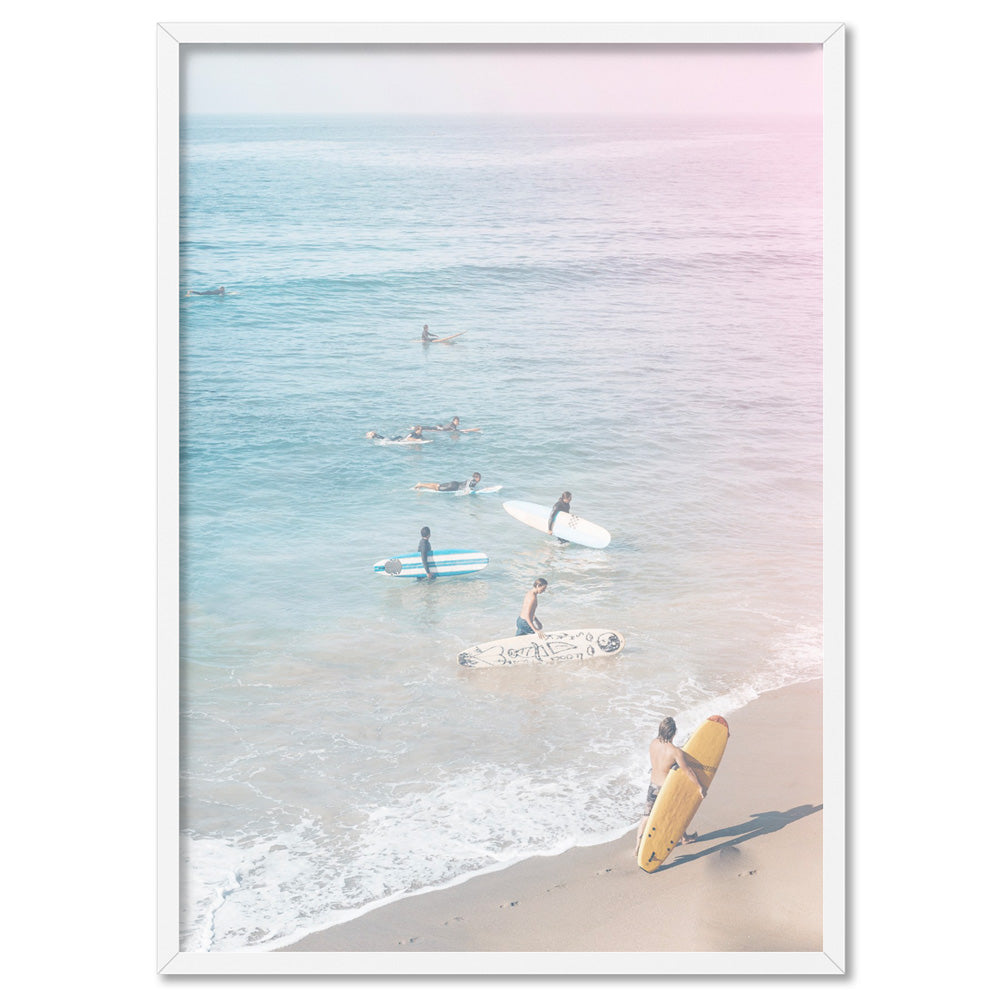 California Pastels / Into the Surf - Art Print, Poster, Stretched Canvas, or Framed Wall Art Print, shown in a white frame