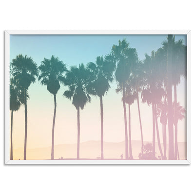 California Pastels / Palm Horizon - Art Print, Poster, Stretched Canvas, or Framed Wall Art Print, shown in a white frame