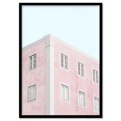 Palm Springs Pastels / Pretty in Pink Apartments - Art Print, Poster, Stretched Canvas, or Framed Wall Art Print, shown in a black frame