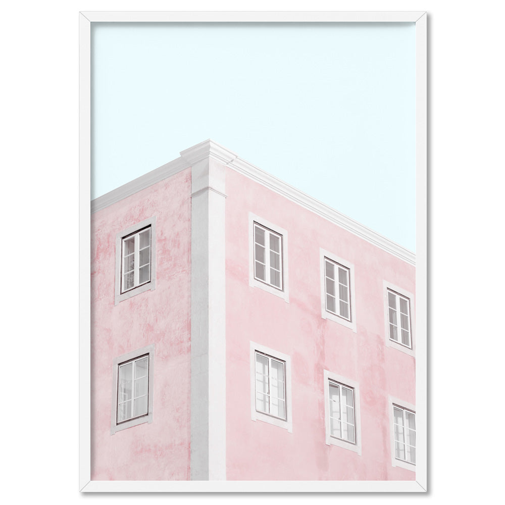 Palm Springs Pastels / Pretty in Pink Apartments - Art Print, Poster, Stretched Canvas, or Framed Wall Art Print, shown in a white frame