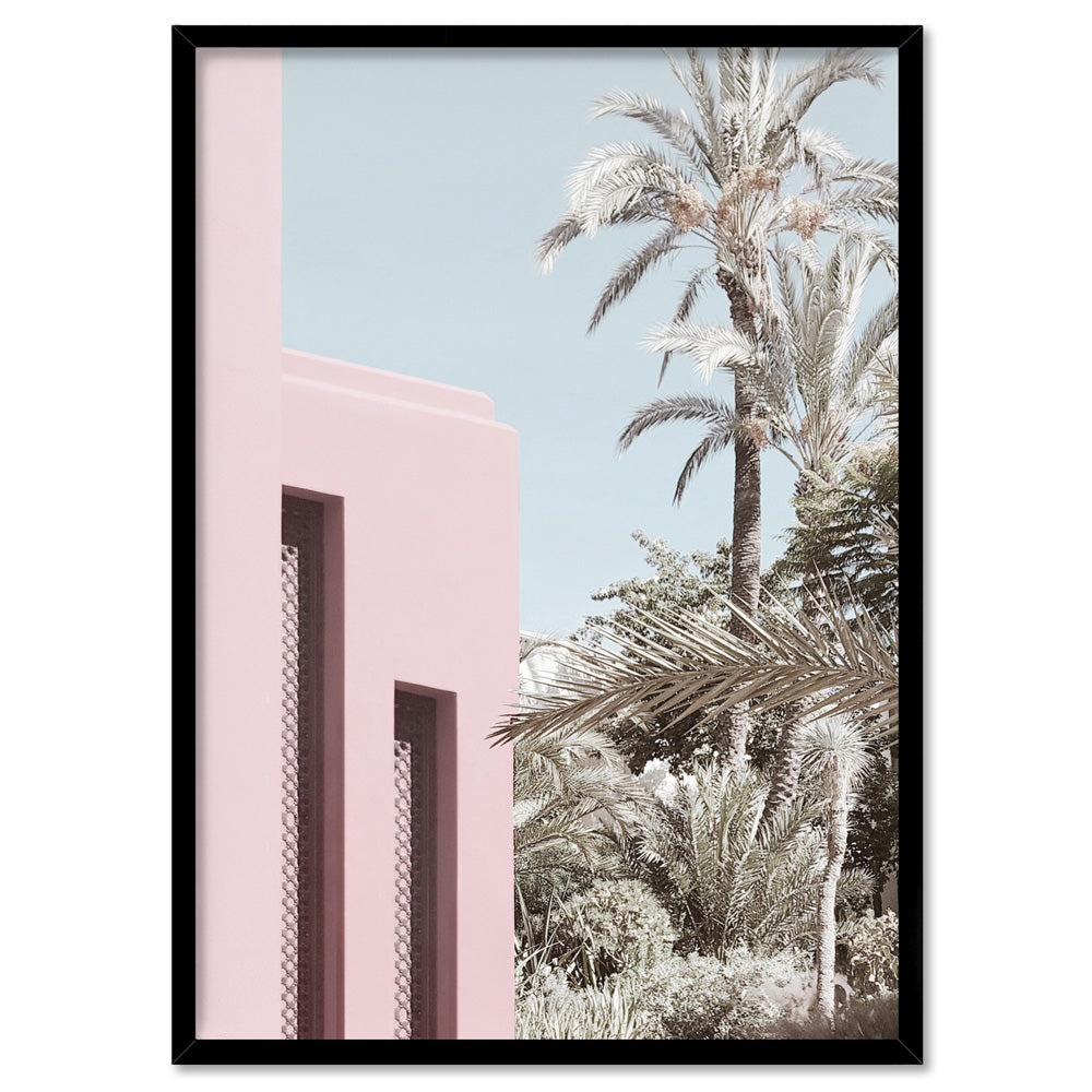 Palm Springs Pastels / Pretty in Pink Resort - Art Print, Poster, Stretched Canvas, or Framed Wall Art Print, shown in a black frame