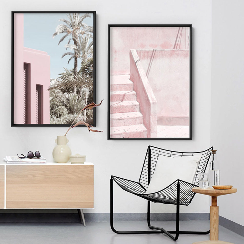 Palm Springs Pastels / Pretty in Pink Resort - Art Print, Poster, Stretched Canvas or Framed Wall Art, shown framed in a home interior space