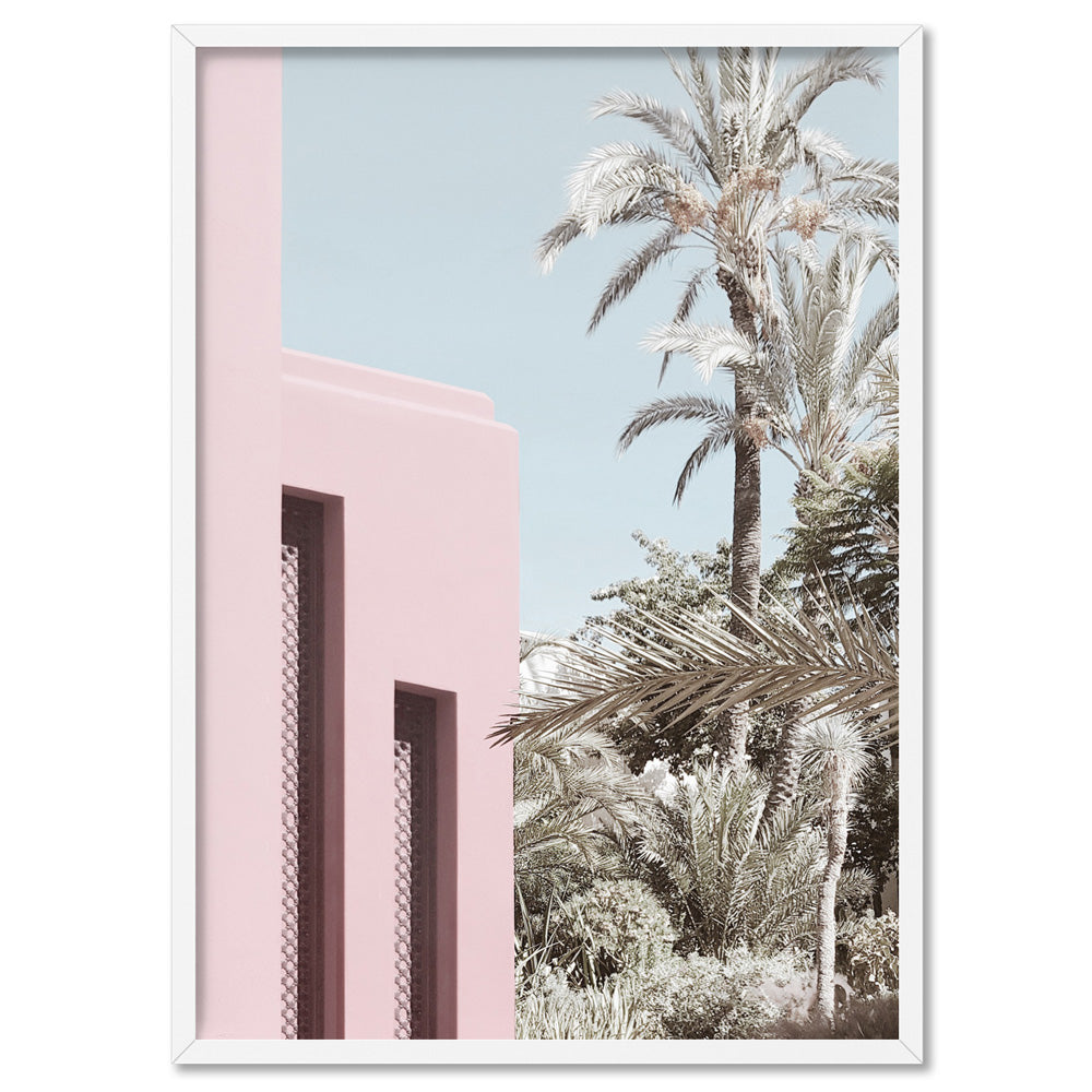 Palm Springs Pastels / Pretty in Pink Resort - Art Print, Poster, Stretched Canvas, or Framed Wall Art Print, shown in a white frame