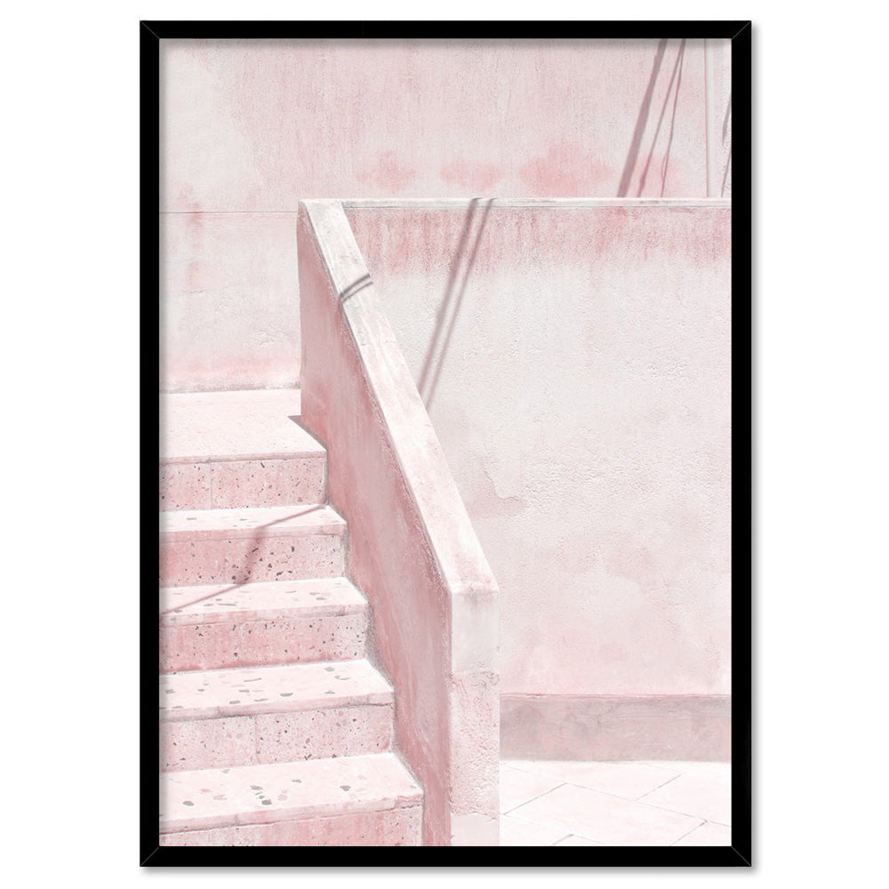 Palm Springs Pastels / Pink Terrazzo Stairs - Art Print, Poster, Stretched Canvas, or Framed Wall Art Print, shown in a black frame