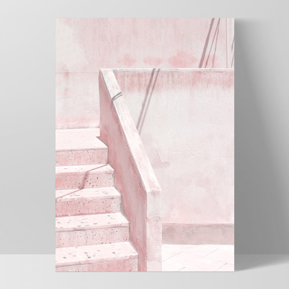 Palm Springs Pastels / Pink Terrazzo Stairs - Art Print, Poster, Stretched Canvas, or Framed Wall Art Print, shown as a stretched canvas or poster without a frame