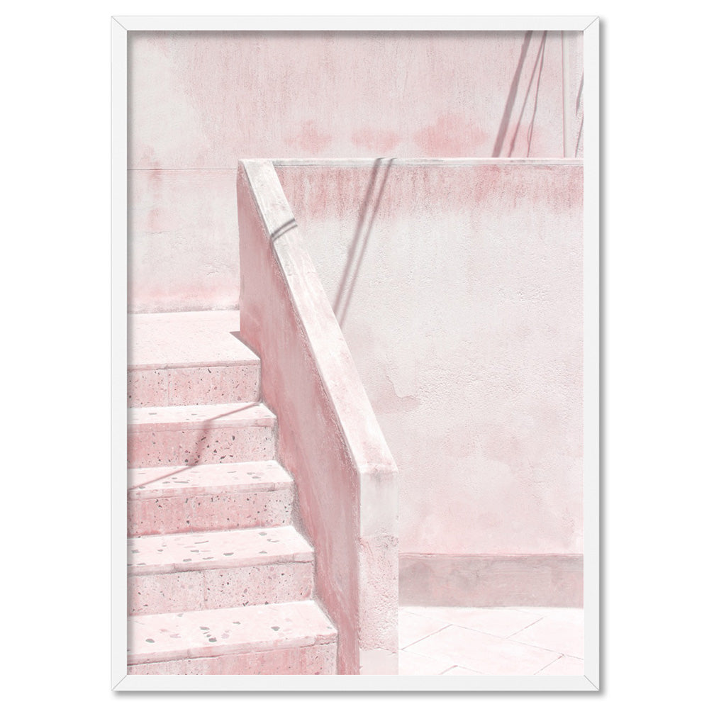 Palm Springs Pastels / Pink Terrazzo Stairs - Art Print, Poster, Stretched Canvas, or Framed Wall Art Print, shown in a white frame