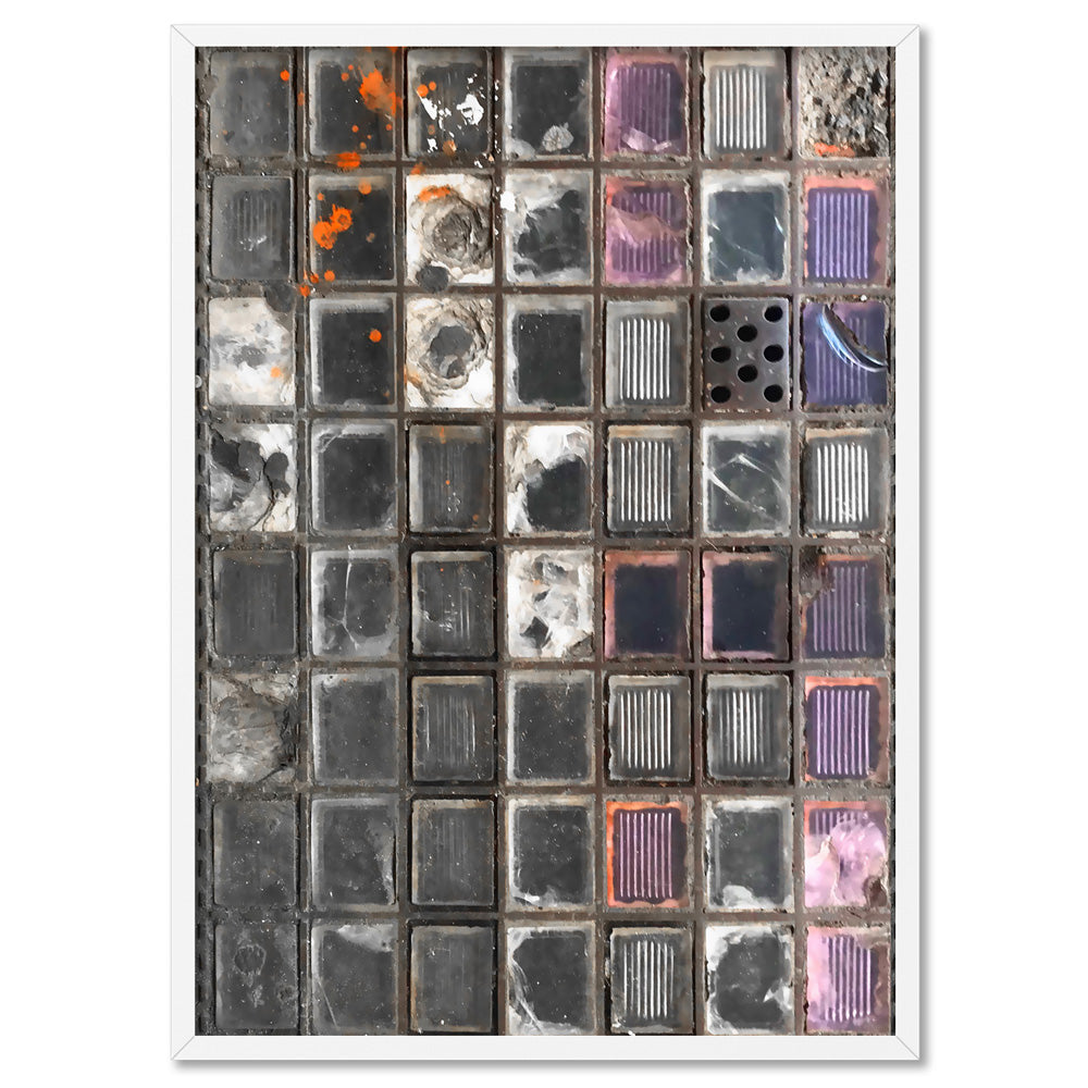 Newtown Pavement Glass Bricks - Art Print, Poster, Stretched Canvas, or Framed Wall Art Print, shown in a white frame