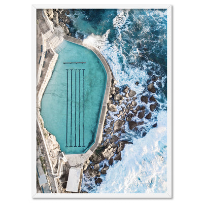 Bronte Rock Pool Aerial I - Art Print, Poster, Stretched Canvas, or Framed Wall Art Print, shown in a white frame