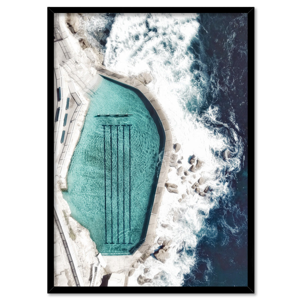 Bronte Rock Pool Aerial II - Art Print, Poster, Stretched Canvas, or Framed Wall Art Print, shown in a black frame