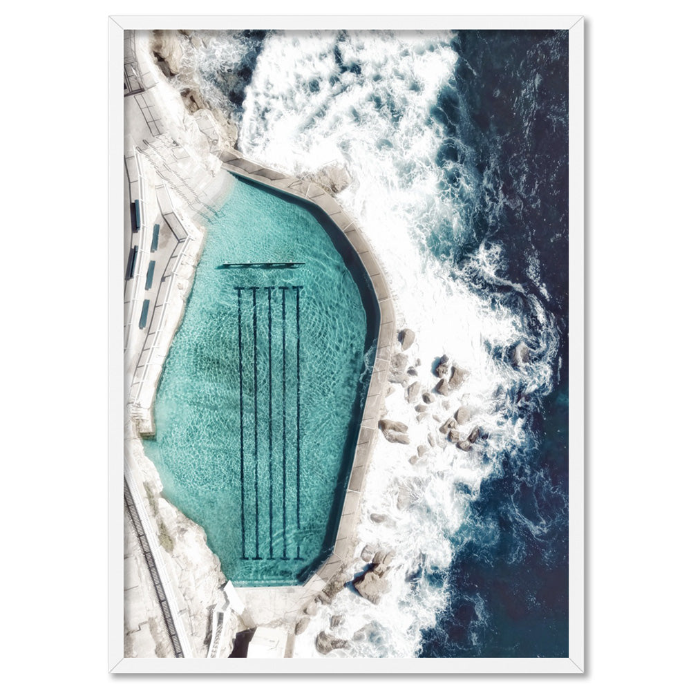 Bronte Rock Pool Aerial II - Art Print, Poster, Stretched Canvas, or Framed Wall Art Print, shown in a white frame