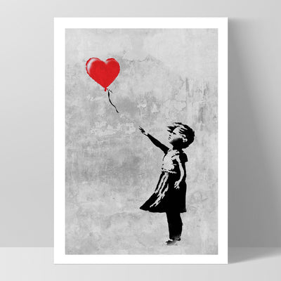 Girl With Red Balloon - Art Print, Poster, Stretched Canvas, or Framed Wall Art Print, shown as a stretched canvas or poster without a frame