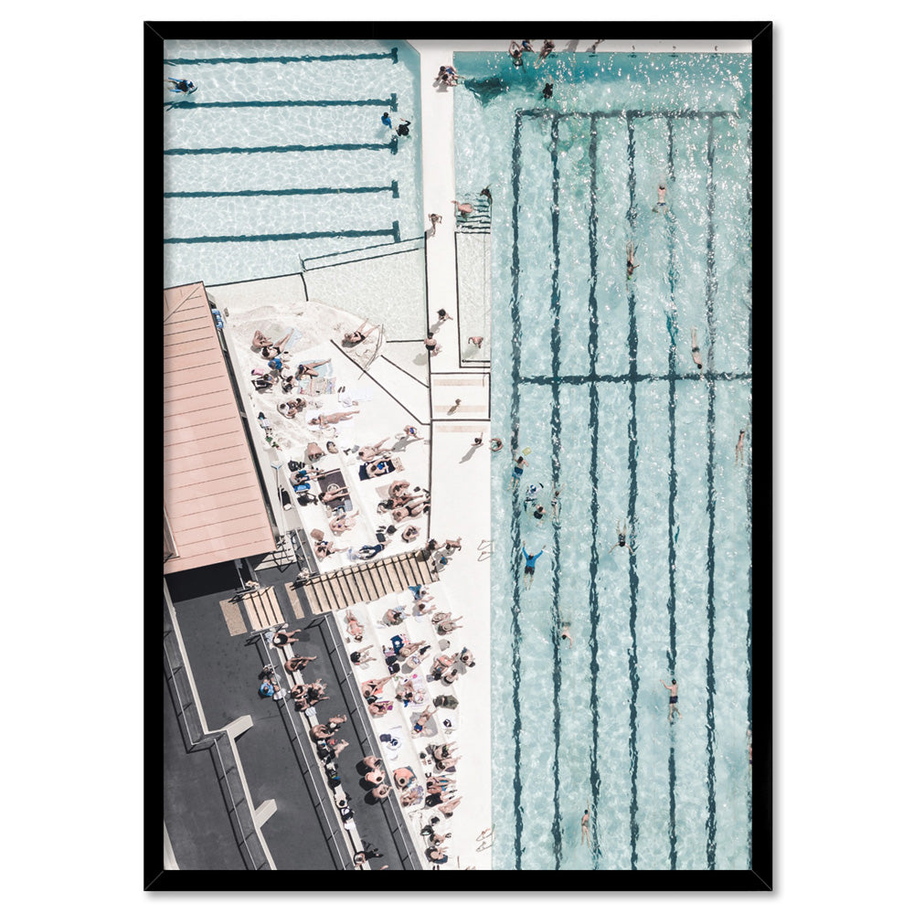 Bondi Icebergs from Above | Pastels - Art Print, Poster, Stretched Canvas, or Framed Wall Art Print, shown in a black frame