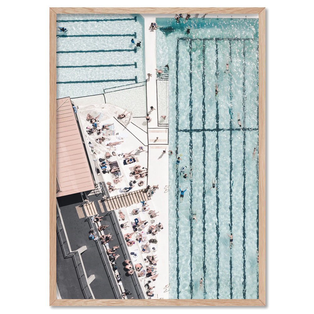 Bondi Icebergs from Above | Pastels - Art Print, Poster, Stretched Canvas, or Framed Wall Art Print, shown in a natural timber frame