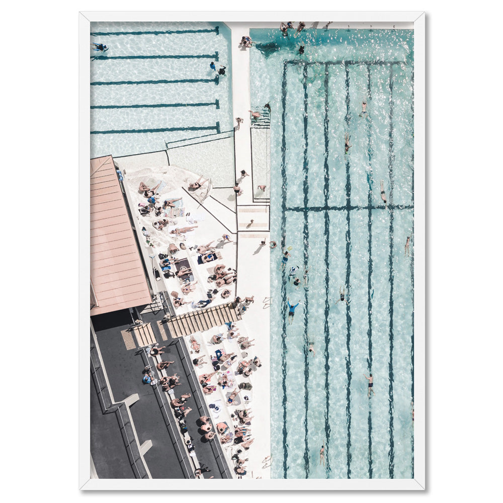 Bondi Icebergs from Above | Pastels - Art Print, Poster, Stretched Canvas, or Framed Wall Art Print, shown in a white frame