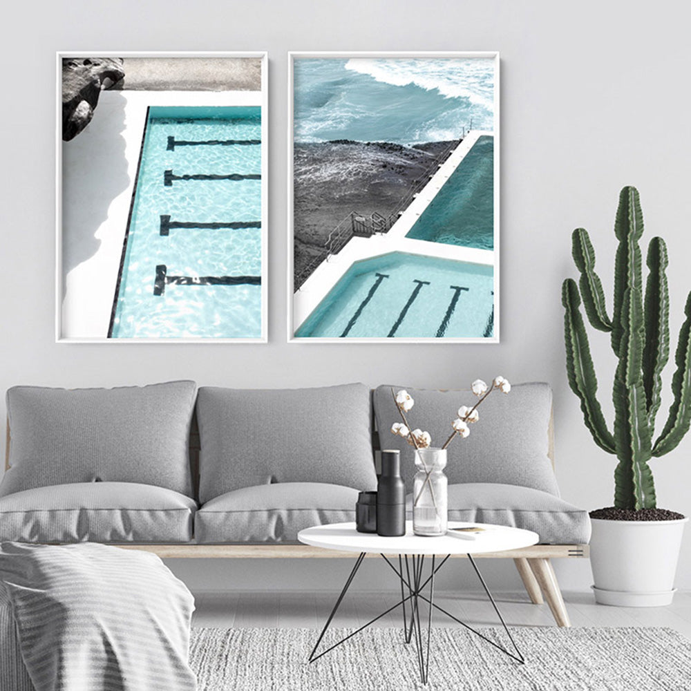 Bondi Icebergs Pool XII - Art Print, Poster, Stretched Canvas or Framed Wall Art, shown framed in a home interior space